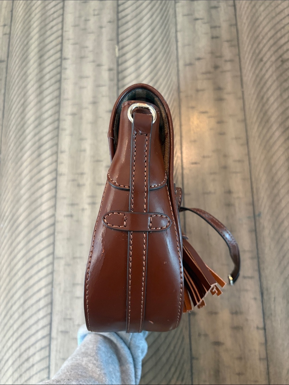 Burberry Brown Leather Crossbody with Signature Check Flap - Picture 9 of 9